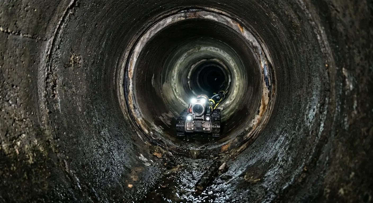 Robotic sewer camera inspecting pipe interior for Sewer Line Cleaning in Amory