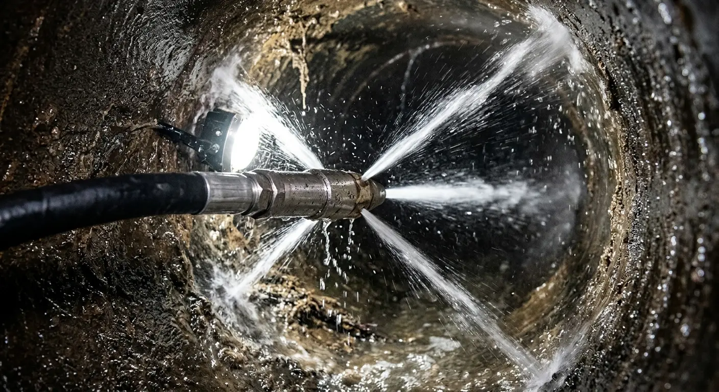 High-pressure hydro jetting nozzle cleaning sewer pipe for Sewer Cleanout in Amory